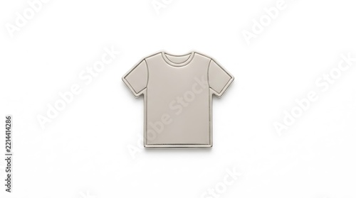 Shiny silver t-shirt shaped metal pin badge isolated on white background