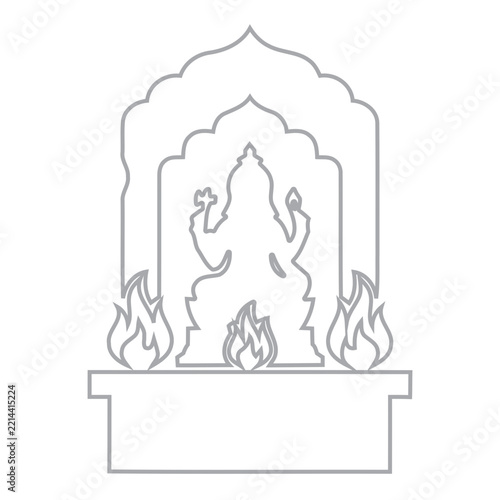 Line Art Icon of Hindu Temple Shrine with Deity
