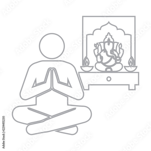 Person Meditating and Praying Before Ganesha Altar Illustration