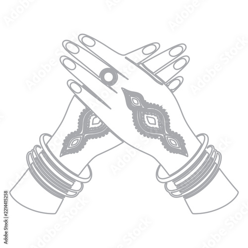 Vector illustration of crossed hands with traditional henna design