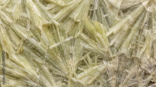 Close-up of pale green wavellite mineral crystals, radiating needle-like mineral formation