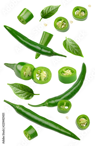green hot chili pepper isolated on white background. macro. clipping path