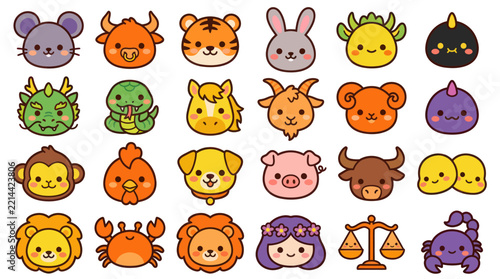 Cute animal zodiac icons collection