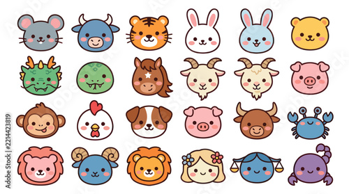 Cute animal zodiac icons collection