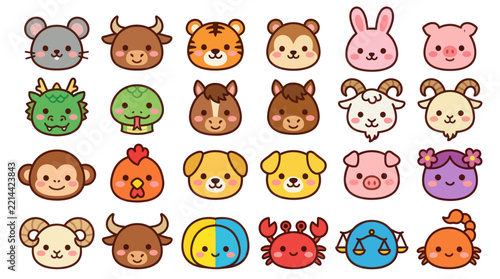 Cute animal zodiac icons collection