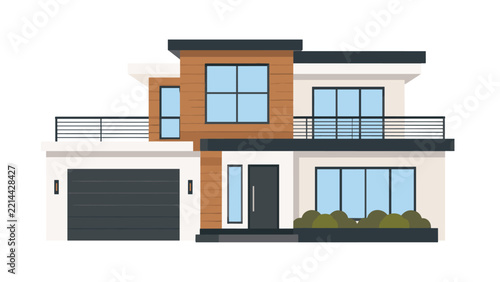 Modern two-story house with garage and balcony