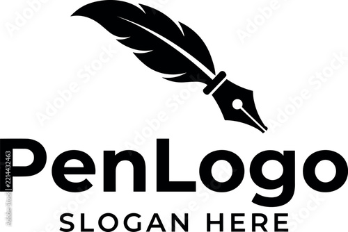 Fountain Pen Nib with Feather Quill Logo Template Design Vector for Creative Writing Studios Authors Luxury Brands Literature and Legal Firms