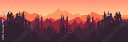 Clean presentation slide background with bold overgrown wasteland and warm evening gradient