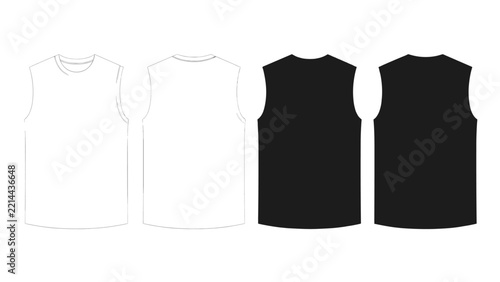 Blank tank top templates in black and white with front and back views