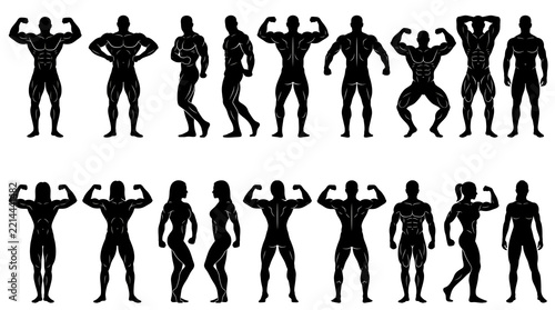 Bodybuilder Silhouettes with Muscle Lines Vector Collection