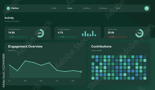 Green pixel art activity dashboard interface Vector