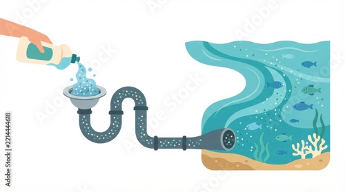A hand pours household detergent into a pipe to clean it. This action helps ensure water flows properly, promoting hygiene and safety.