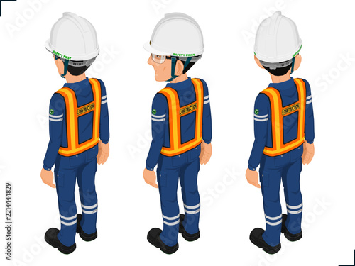 Isometric workers on white background