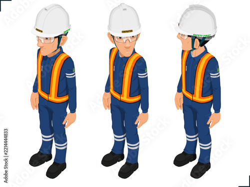 Isometric workers on white background