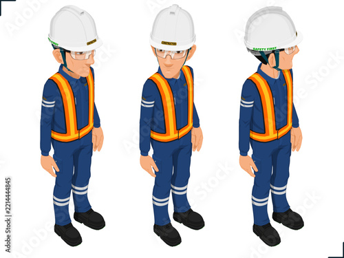 Isometric workers on white background