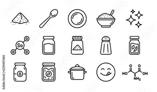 Culinary Glutamate Food Additives Linear Vector Icon Set