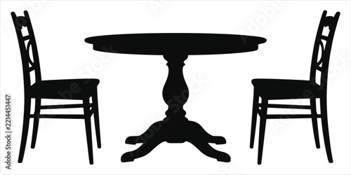 Black Silhouette of a Round Table and Two Chairs untitled