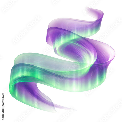 Vibrant Purple and Green Northern Lights Aurora Ribbon on White Background