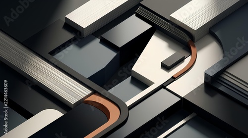 Modern Abstract Geometric Design with Metallic Elements.