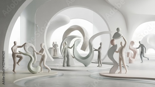 Modern Abstract Sculpture Art Installation in Bright Gallery Space.