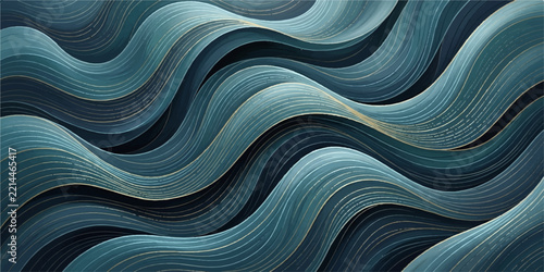 Abstract dark teal layered wave pattern featuring smooth flowing lines abstract waves teal background curved lines wave texture blue waves modern design