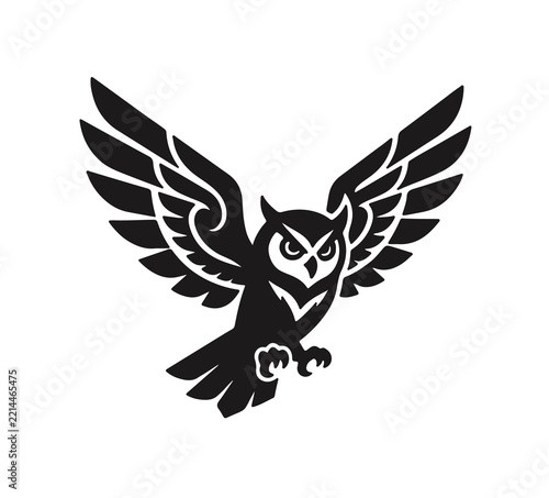 Stylized black and white owl illustration isolated on transparent background