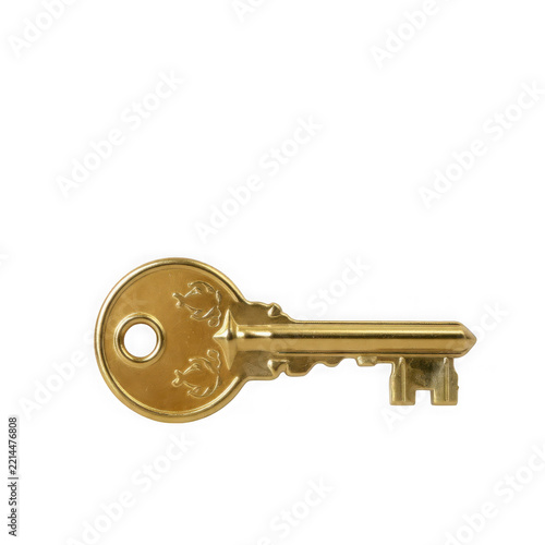 Golden key isolated on plain background