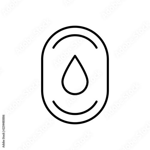 Minimalist outline icon representing a water drop inside a rounded rectangular frame.