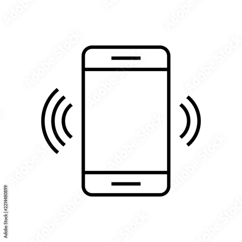 Simple line art icon of a vibrating smartphone device.