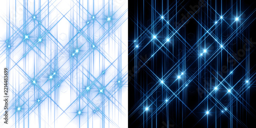 Blue grid lattice pattern with sparkling star lights crossing in a glowing network design for PNG, Transparent and Black Background Versions