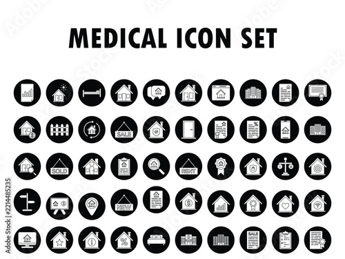 Black medical icon set, flat vector hospital and clinic symbols, healthcare pictograms for apps and UI design, minimalist medical signs