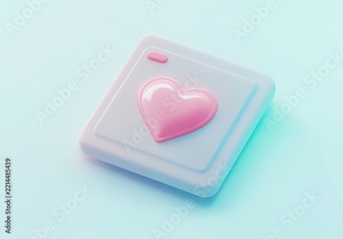 Pastel Pink Heart 3D Render Icon On Light Blue Background