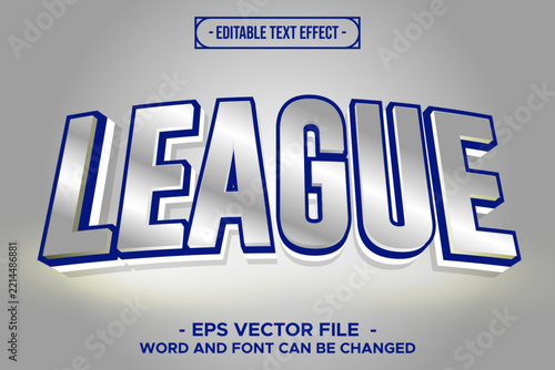 League Editable Text Effect 3D Silver Metallic Sports Esports Vector Graphic