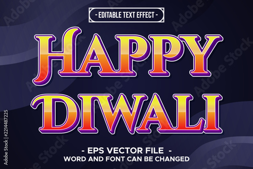 Happy Diwali Editable Text Effect 3D Orange Purple Indian Festival Lights Vector Graphic