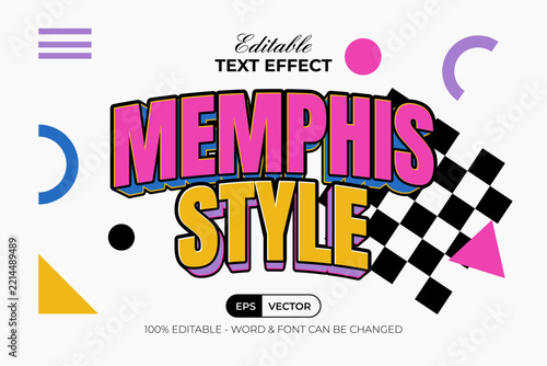 Memphis Editable Text Effect Typography Playful 3D Style.