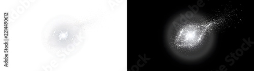 White powder burst glowing with sparkling particles and soft halo for magical design projects in PNG, Transparent and Black Background Versions