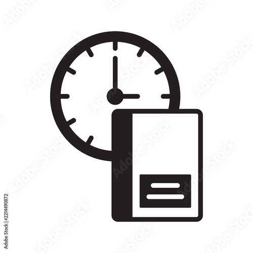 Clock with book study time glyph icon