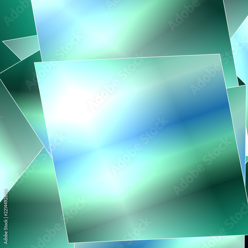 Abstract digital art featuring overlapping geometric square shapes with a glowing gradient in teal and blue tones