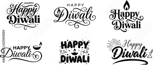 Happy Diwali festival greeting card with black and white designs