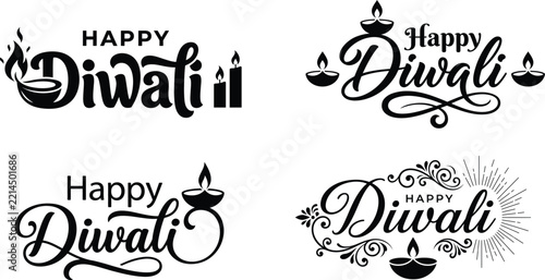 Happy Diwali festival greeting card with candles and lights