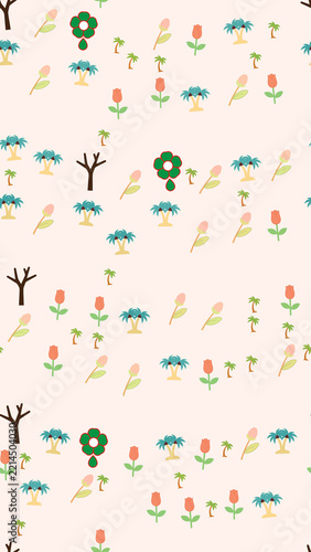 Stylized floral and tree pattern