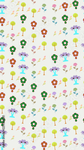 Stylized floral and tree seamless pattern