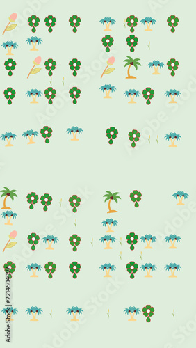 Stylized flowers and palm trees pattern