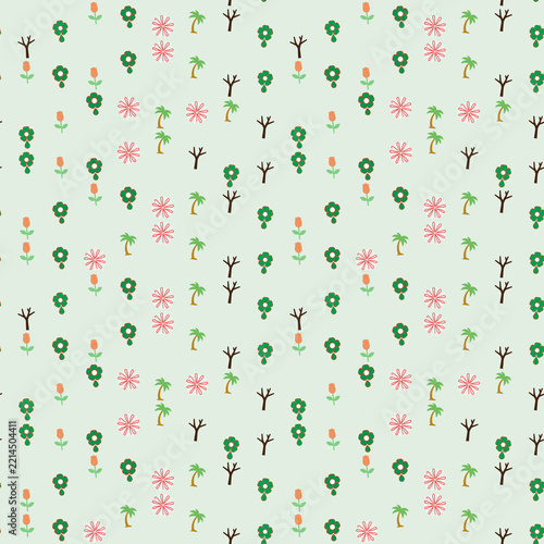 Stylized trees and flowers pattern