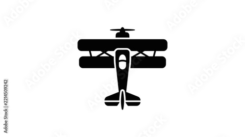 Vintage Biplane Aircraft Silhouette Top View.