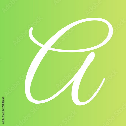 Elegant lowercase letter a written in white script font against a smooth vibrant green to yellow gradient abstract background wallpaper