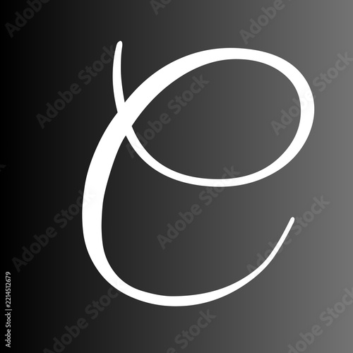 Elegant lowercase letter c rendered in white flowing calligraphy font style against a smooth gradient dark grey professional digital background
