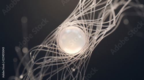 Abstract fiber weaving sphere connection concept art with calm organic flow showing peaceful feeling of delicate strand structure