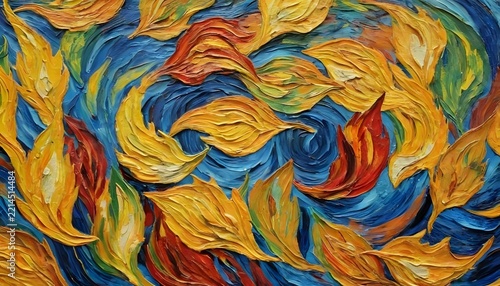 Abstract colorful swirling blue orange and yellow pattern