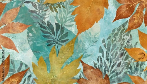 Watercolor autumn leaves botanical pattern